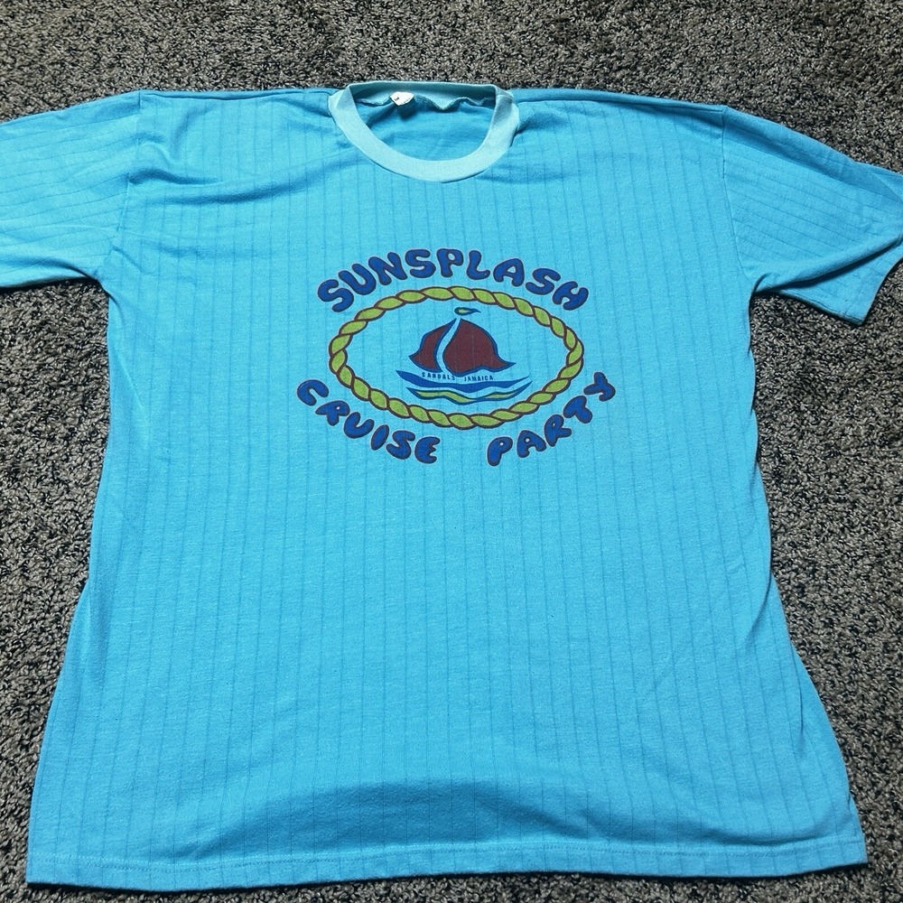 Vintage Sandals Jamaica Tourist T Shirt Mens L Sunsplash‎ Blue Ribbed